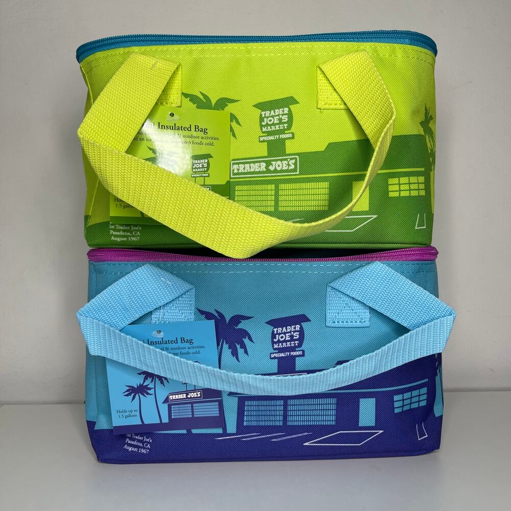 SET of 2 — Trader Joe’s Mini Insulated Cooler Bags Summer ICE BLUE + LIME GREEN!